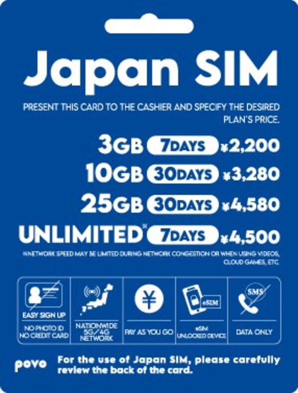 povo, 일본 방문 외국인 대상 ‘povo2.0 Japan SIM’ eSIM 데이터 요금제 출시…로손에서 3분 만에 개통 가능